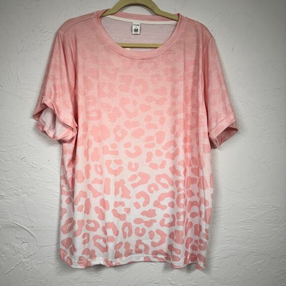 Pink Lady Pink Ombre Animal Print Short Sleeve Tee Shirt Womens 2X Casual Boho - Picture 1 of 8